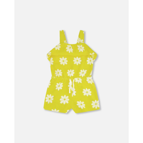 Deux par Deux terry cloth jumpsuit yellow printed daisies