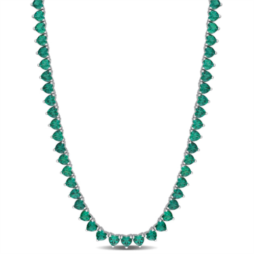 Mimi & Max 24 ct tgw heart shape created emerald tennis necklace in sterling silver