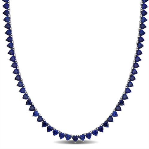 Mimi & Max 31 1/5 ct tgw heart shape created blue sapphire tennis necklace in sterling silver