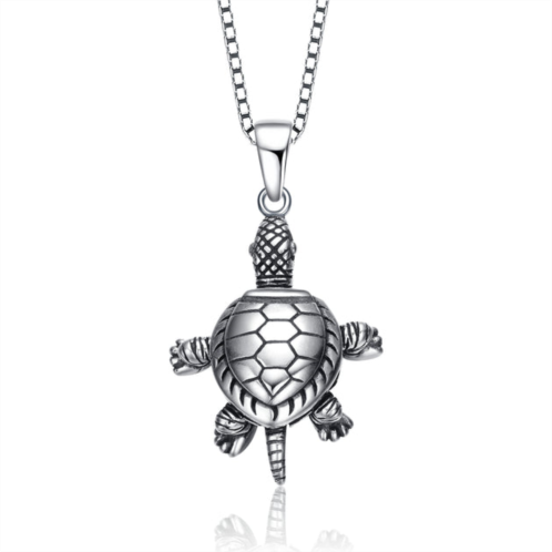 Genevive sterling silver rhodium plated turtle pendant necklace