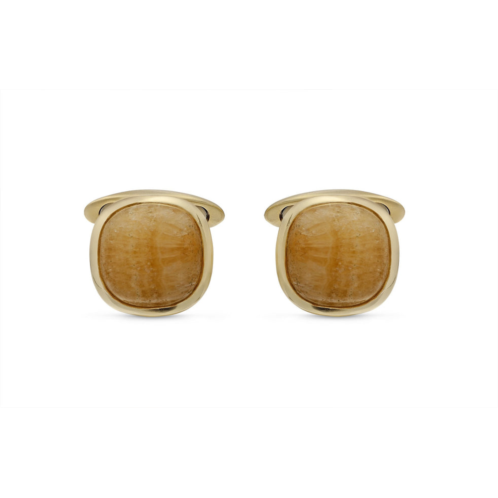Monary yellow lace agate stone cufflinks in 14k yellow gold plated sterling silver
