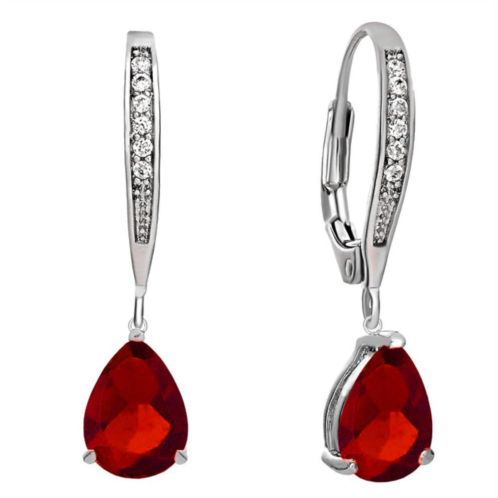 Genevive sterling silver white gold plated with colored cubic zirconia pear-shaped dangling earrings