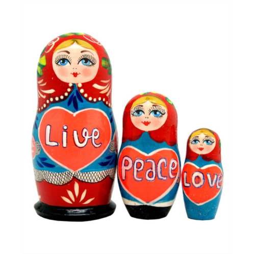 G. DeBrekht designocracy live peace love 3-piece russian matreshka nested doll