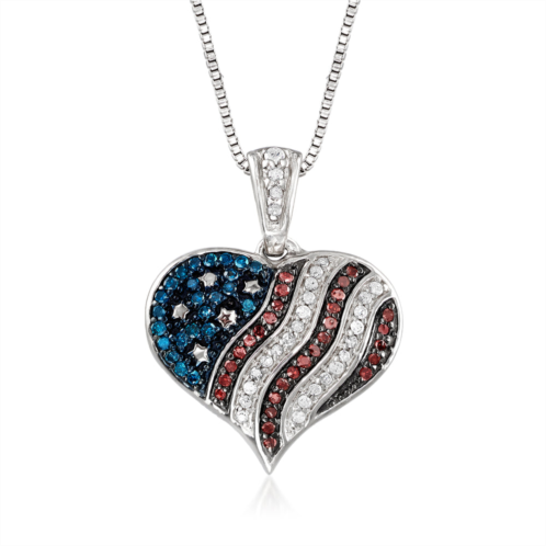 Ross-Simons multicolored diamond american flag heart pendant necklace in sterling silver