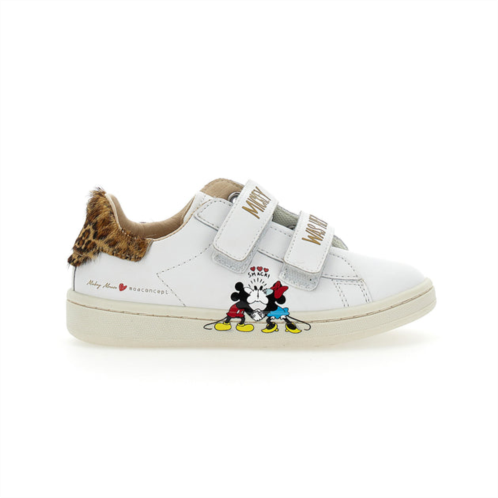 Master of Arts white mickey + minnie leopard tab velcro sneakers