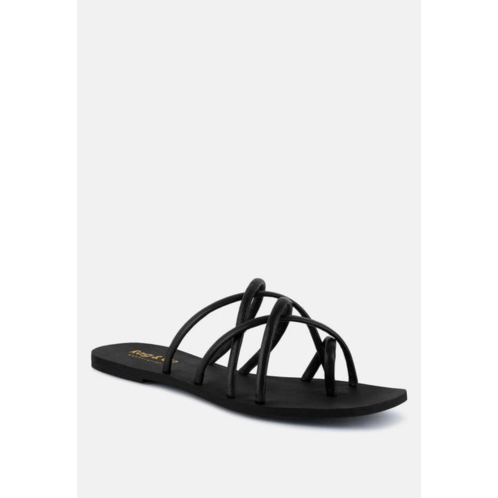 Rag & Co sweetin black strappy flat slip on sandals