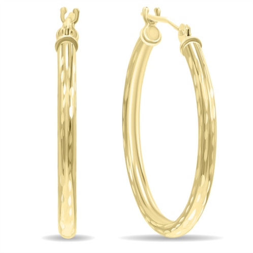 Monary 14k yellow gold shiny diamond cut engraved hoop earrings (25mm)