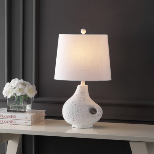 JONATHAN Y charlotte 24 minimalist designer iron/resin oval shade led table lamp, white terrazzo
