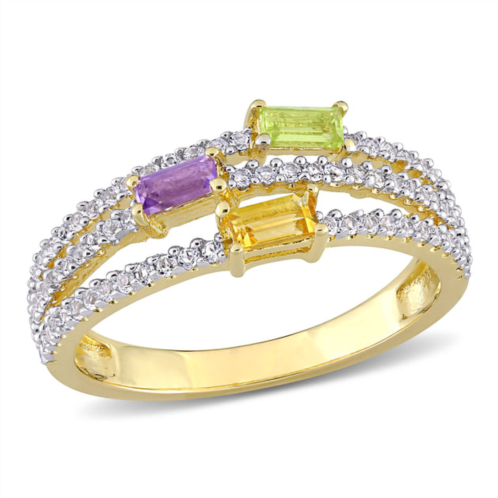 Mimi & Max 5/8 ct tgw citrine peridot amethyst and white topaz spilt shank ring in yellow plated sterling silver