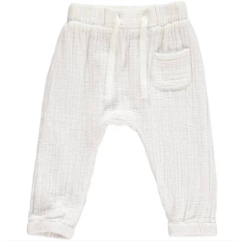 ME & HENRY kids bosun cotton gauze pants in white
