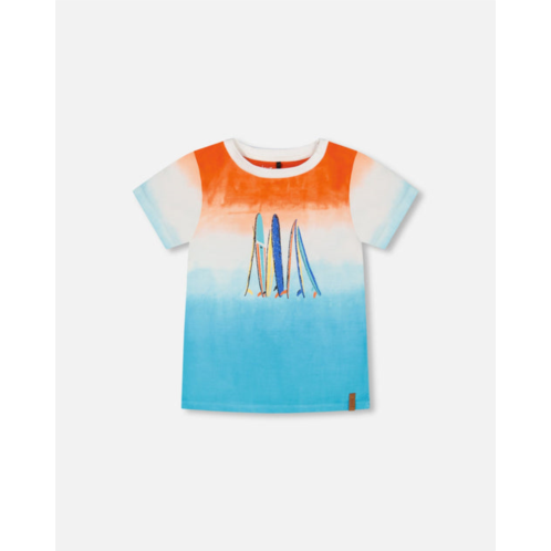 Deux par Deux organic cotton t-shirt with gradient blue and orange print