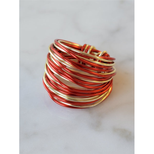 A Blonde and Her Bag marcia wire wrap ring in red and gold