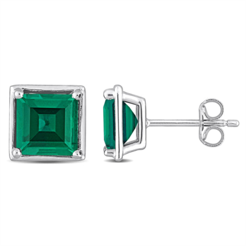 Mimi & Max womens 3 3/8ct tgw created emerald bezel style square stud earrings in sterling silver