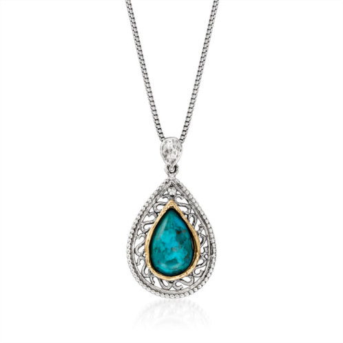 Ross-Simons green turquoise pendant necklace in sterling silver and 14kt yellow gold