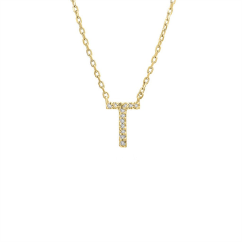 Monary silver diamond initial t necklace w/18k yg plate