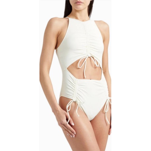 Andrea Iyamah daho ruched cutout swimsuit in ivory