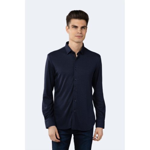 Luchiano Visconti navy woven jacquard boxed solid shirt