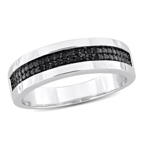 Mimi & Max 1/10ct tdw black diamond mens double row anniversary band in sterling silver