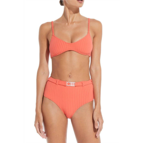 SOLID & STRIPED the cora belt ribbed bikini bottom in coral orange