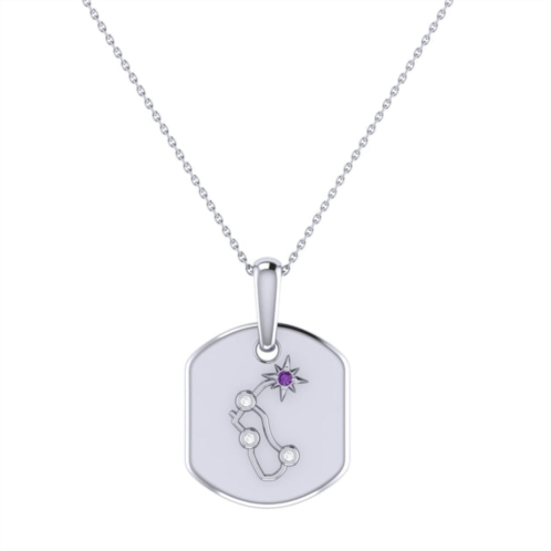 Monary aquarius water-bearer amethyst & diamond constellation tag pendant necklace in sterling silver