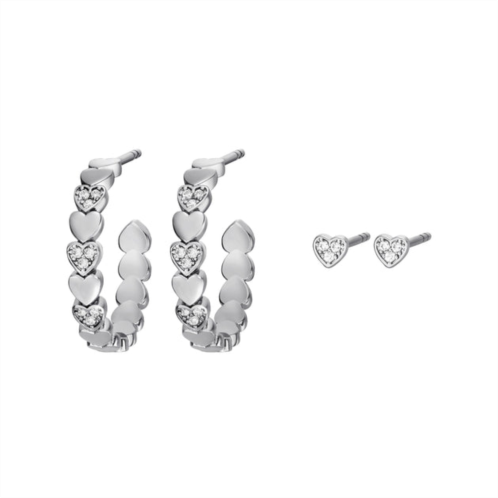 Fossil womens core gifts silver-tone brass earrings set
