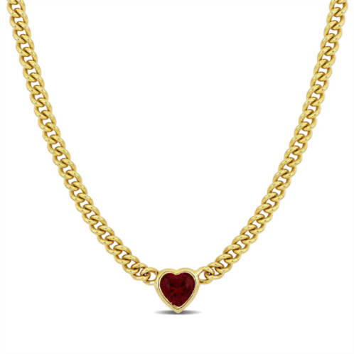 Mimi & Max 2 7/8 ct tgw heart shaped created ruby curb link necklace in yellow silver - 18 in