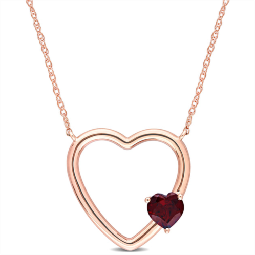 Mimi & Max 1/2 ct tgw garnet open heart pendant with chain in 10k rose gold