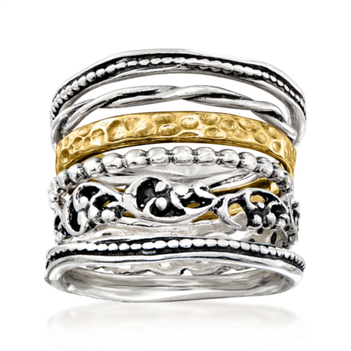 Ross-Simons sterling silver and 18kt gold over sterling jewelry set: 6 textured rings