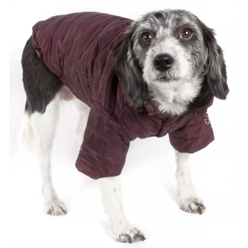 Pet Life lightweight adjustable and collapsible sporty avalanche dog coat w/ pop-out zippered hood