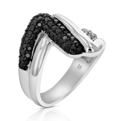 Vir Jewels 1.05 cttw black and white diamond ring in .925 sterling silver with rhodium