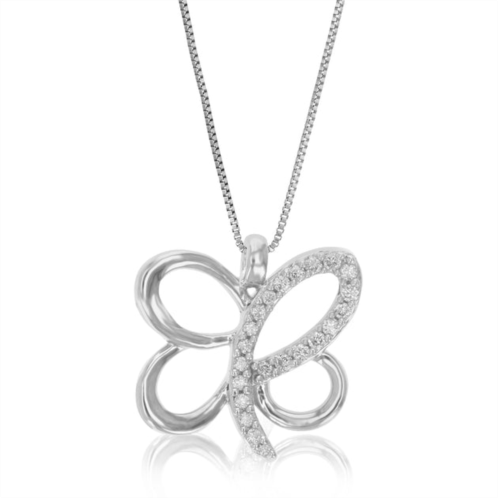 Vir Jewels 1/10 cttw lab grown diamond butterfly pendant necklace .925 sterling silver 1/2 inch with 18 inch chain
