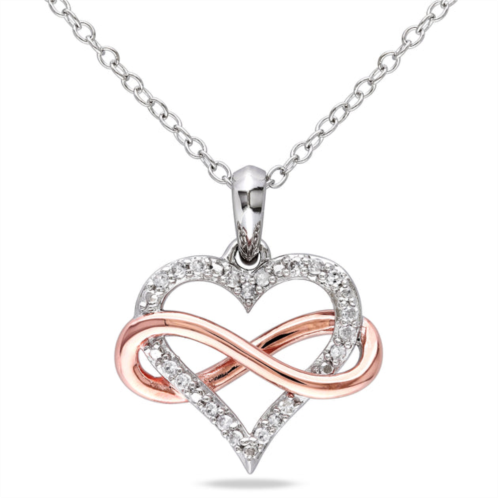 Mimi & Max 1/10ct tdw diamond infinity heart pendant with chain in 2-tone pink and white sterling silver