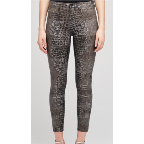 margot high rise skinny jeans in chestnut/black croc foil