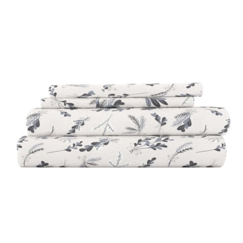 Ienjoy Home botanical light gray 100% cotton flannel super soft sheet set