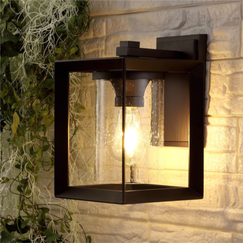 JONATHAN Y vaughn 7.25 1-light iron/glass modern rustic cube led outdoor lantern (set of 2)
