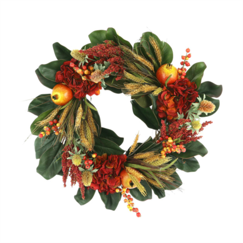 Creative Displays fall wreath w/ hydrangea, wheat and pomegranates