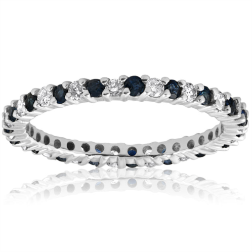 Pompeii3 1/2ct blue sapphire diamond wedding band stackable eternity ring 14k white gold