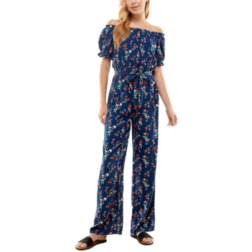 Kingston Grey juniors womens floral print off-the-shoulder jumpsuit