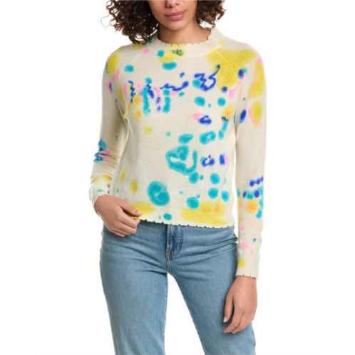 Minnie Rose frayed printed tie-dye cashmere sweater