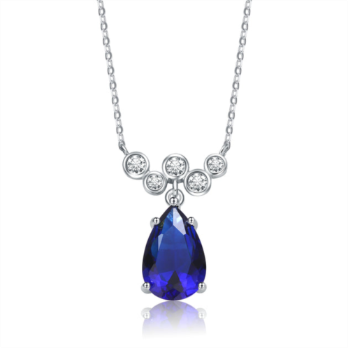 Genevive 14k gold plated sterling silver with blue sapphire & diamond cubic zirconia bubble chevron raindrop necklace