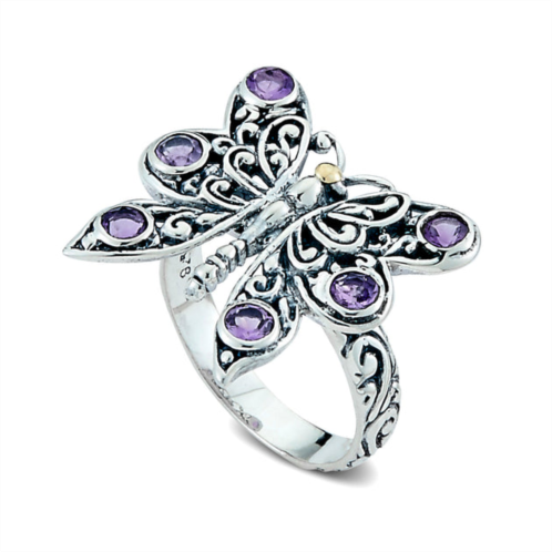 Samuel B. Jewelry sterling silver and 18k yellow gold amethyst butterfly ring