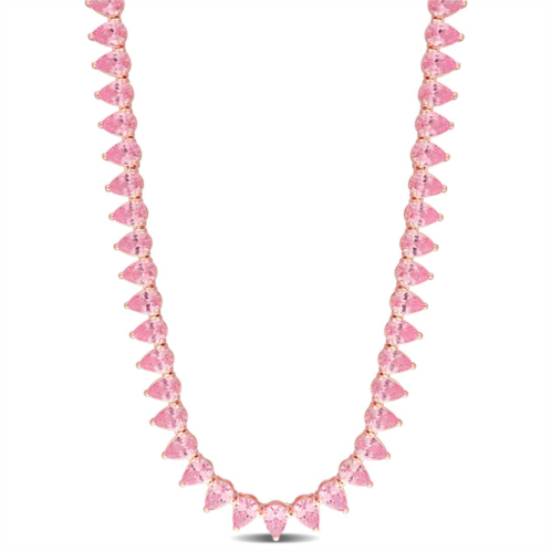 Mimi & Max 44 1/2 ct tgw created pink sapphire tennis necklace in rose plated sterling silver