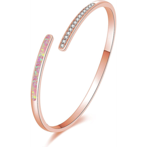 Liv Oliver 18k rose gold opal & cz cuff bangle bracelet