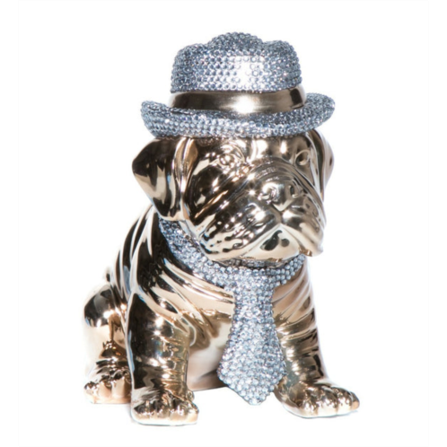 Interior Illusion Plus interior illusions plus bronze bulldog with rhinestone hat & tie - 10 tall