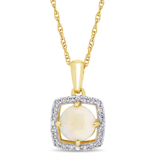 Mimi & Max opal and 1/10 ct tw diamond floating square halo necklace in 10k yellow gold