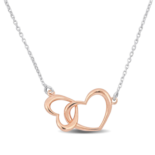 Mimi & Max pink double heart necklace in sterling silver - 16.5+1 in.