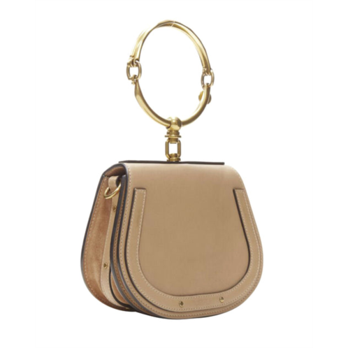 chloe medium nile gold bangle bracelet handle taupe leather saddle bag