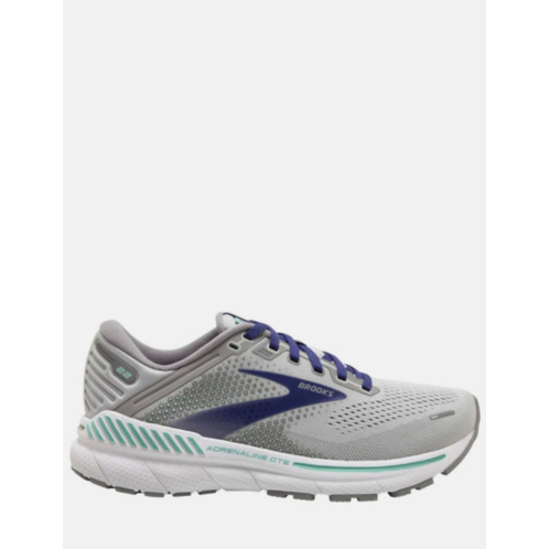 BROOKS womens adrenaline gts 22 running shoes- d/medium width in alloy/blue/green