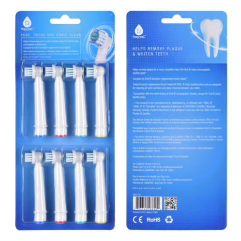 PURSONIC 8 pack power sensitive replacement brush heads for oral-b, 8 count