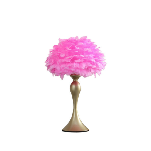 Simplie Fun 18.25in hot pink feather aquina satin gold metal contour glam table lamp